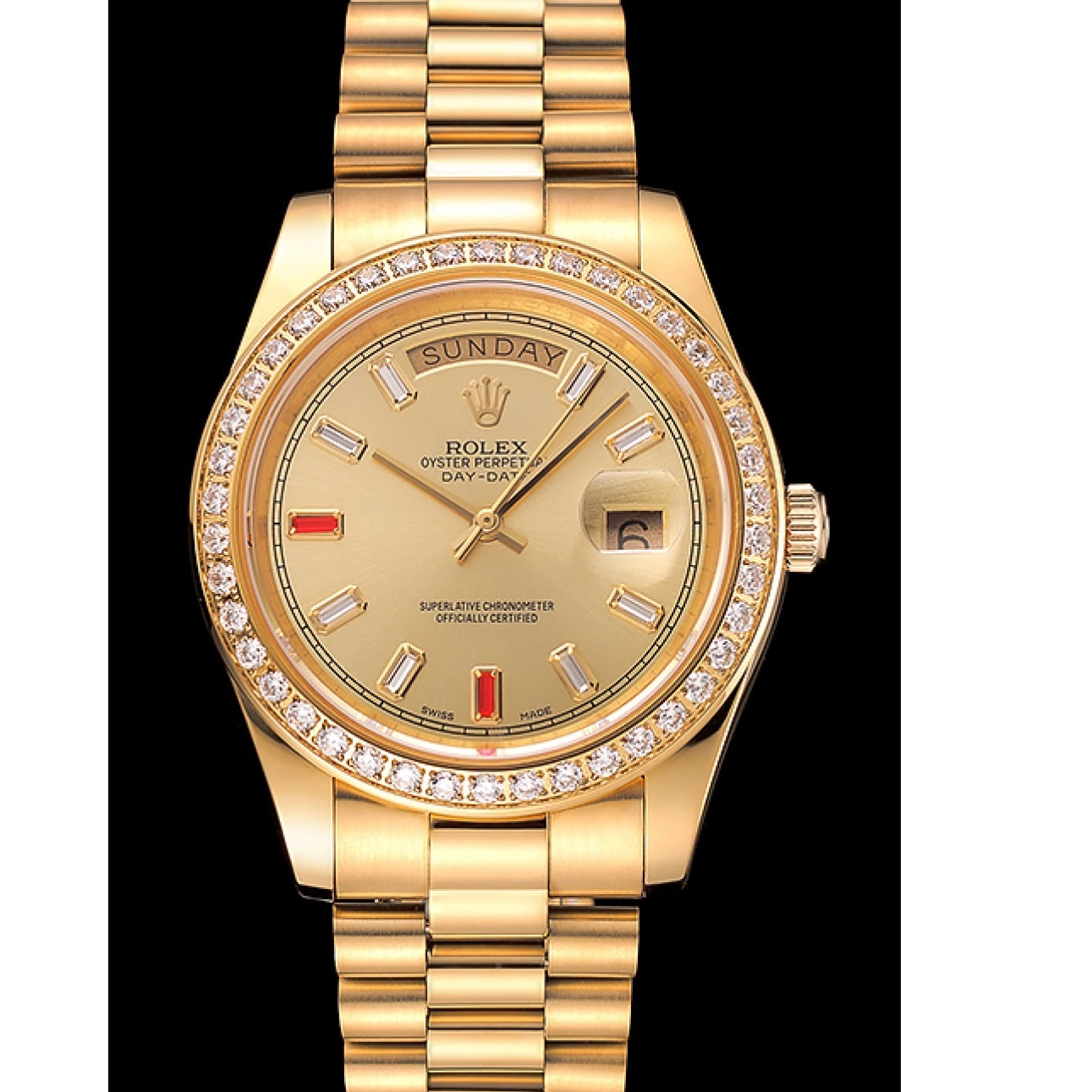 Good Copy Rolex Watches Rolex Day-Date Rubies Gold Swiss Diamonds Dial 1454100 And Champagne Bracelet 0714